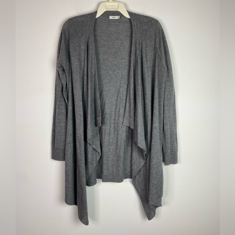 Vince Open Waterfall Cardigan Sweater Grey Small Merino Wool blend
